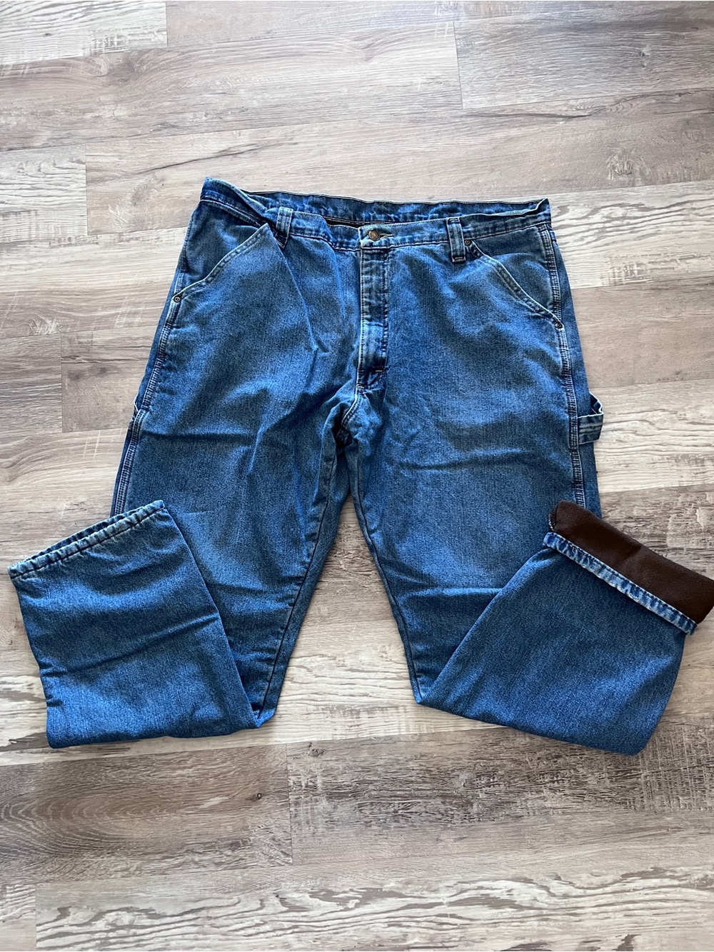 Wrangler Authentic Issue Flannel-Lined Carpenter Jeans Men's Sz 38x32 FLANNEL